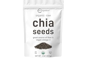 MICRO INGREDIENTS Organic Chia Seeds, 4lbs | Raw Chia Seed Source | Rich in Essential Fiber, Vegan Omega-3, & Plant Based Protein | Great for Baking, Smoothies, Pudding, & Oatmeal | Non-GMO, Gluten Free