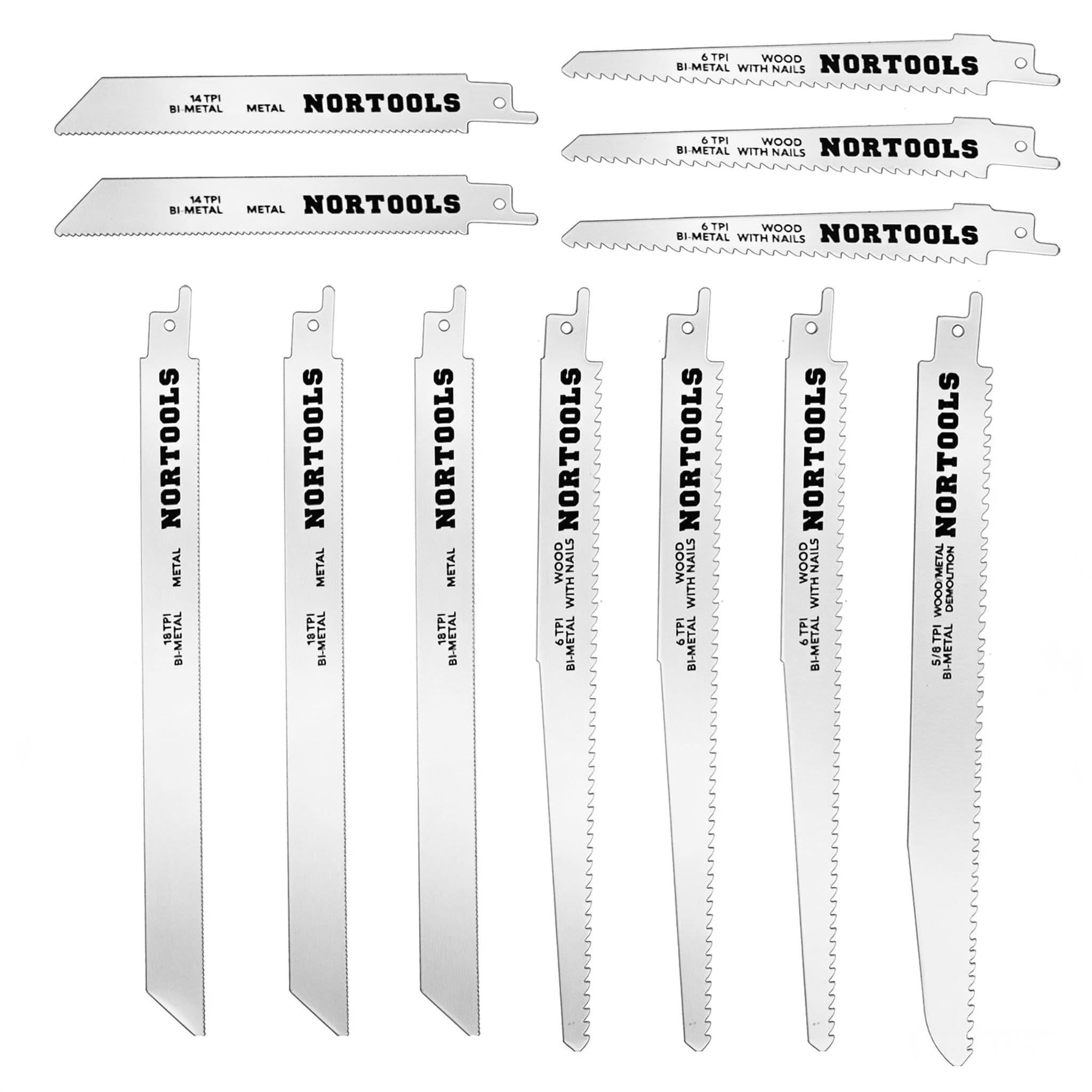 NORTOOLS Reciprocating Saw Blades set, 12 PCS Sabre Saw Blades HSS Cutter Wood Metal Saw Blade Set for Steel Demolition/Wood/Metal Cutting Adapted to Bosch DEWALT Makita(150mm/6"，230mm/9")