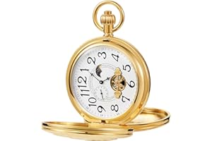 Whodoit Elegant Men's Mechanical Pocket Watch with Chain and Box