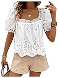 SweatyRocks Women's Square Neck Puff Sleeve Eyelet