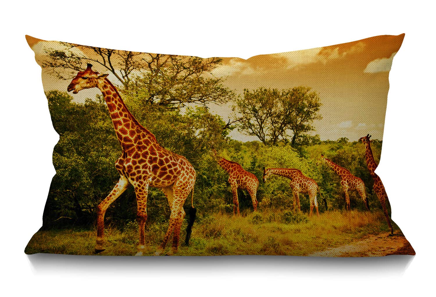 BGBDEIA Giraffe Cushion Cover 12x20 Inch African Safari Animals Walking in The Green Savannah Wildlife Rectangle Pillow Cases Home Decorative Cotton Linen Throw Pillow Cover for Bed Sofa 30 x 50 cm