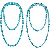 Henoyso 2 Pcs Turquoise Beads Necklace 47.5 Inch Long Endless Necklace Multi Strand Layer Knotted Homemade Jewelry