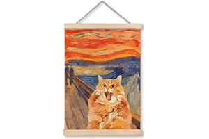 GDJIEGBC Quirky Home Decor Abstract Orange Cat Poster Wall Art Framed, Retro Modern 19th Century Classic Comical Screaming Cat Oil Painting Canvas Prints Wall Decor for Home Bedroom Office,12x16 Inch