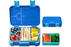 Caperci Versatile Bento Lunch Box for Kids - Leakproof 6-Compartment Children's Lunch Container with Removable Compartment - Ideal Portions Size for Ages 3 to 7, BPA-Free Materials (Blue)