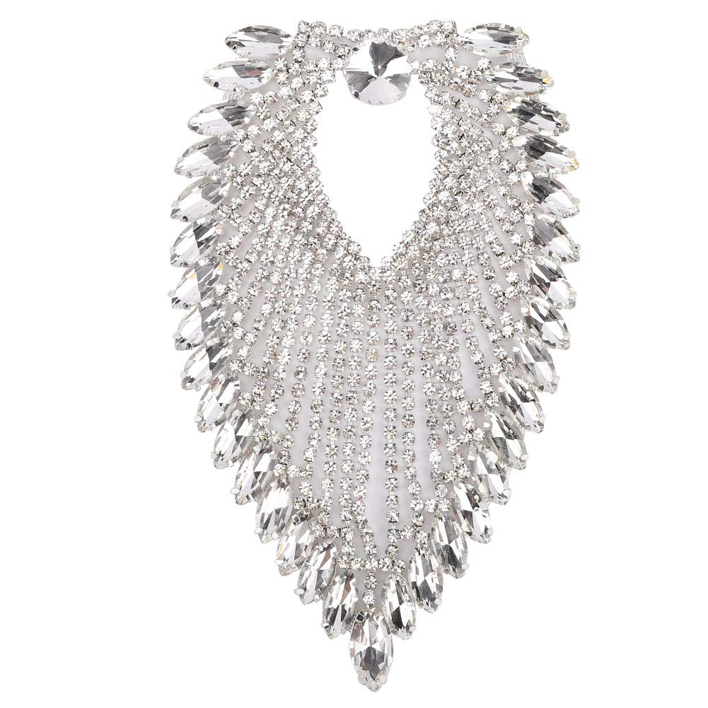 Rhinestone Chain, 3.35 x 5.12 inches, Horse's Eye Rhinestone Decorative crustal Rhinestone Applique Trim for Clothes, Dress, Handbag Decoration (White)