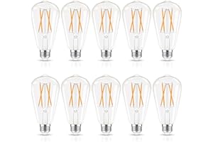 GvvooHome LED Edison Bulbs Dimmable, E26 Bulb 60 watt Equivalent, Soft White 2700K, ST58 Vintage Light Bulbs, 90+ CRI, 6W 600LM, E26 Medium Base, Clear Glass, 10 Pack
