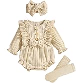 GRNSHTS Newborn Baby Girl Clothes Ruffle Solid Sweater Long Sleeve Romper+Hairband+Socks 3Pcs Fall Winter Outfits