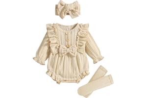 GRNSHTS Newborn Baby Girl Clothes Ruffle Solid Sweater Long Sleeve Romper+Hairband+Socks 3Pcs Fall Winter Outfits