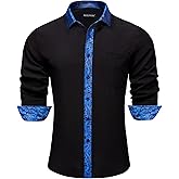 Barry.Wang Mens Business Shirts Long Sleeve Button Down Formal Shirt Collar Cuff Contrast Casual Dress Shirt Party Disco