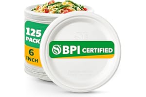 Joyborn 100% Compostable Paper Plates, 6 Inch, 125 Count, Heavy Duty Disposable Plates by Biodegradable Bagasse, Dessert Plates Bulk for Party | Microwave-Safe | Soak-Resistant, Cut Resistant