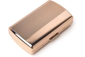 EYIDADAE Mini Metal Cigarette Case - Women and Men, Portable Double Sided Spring Clip, Holds 12 85mm Cigarettes (Striped Gold)
