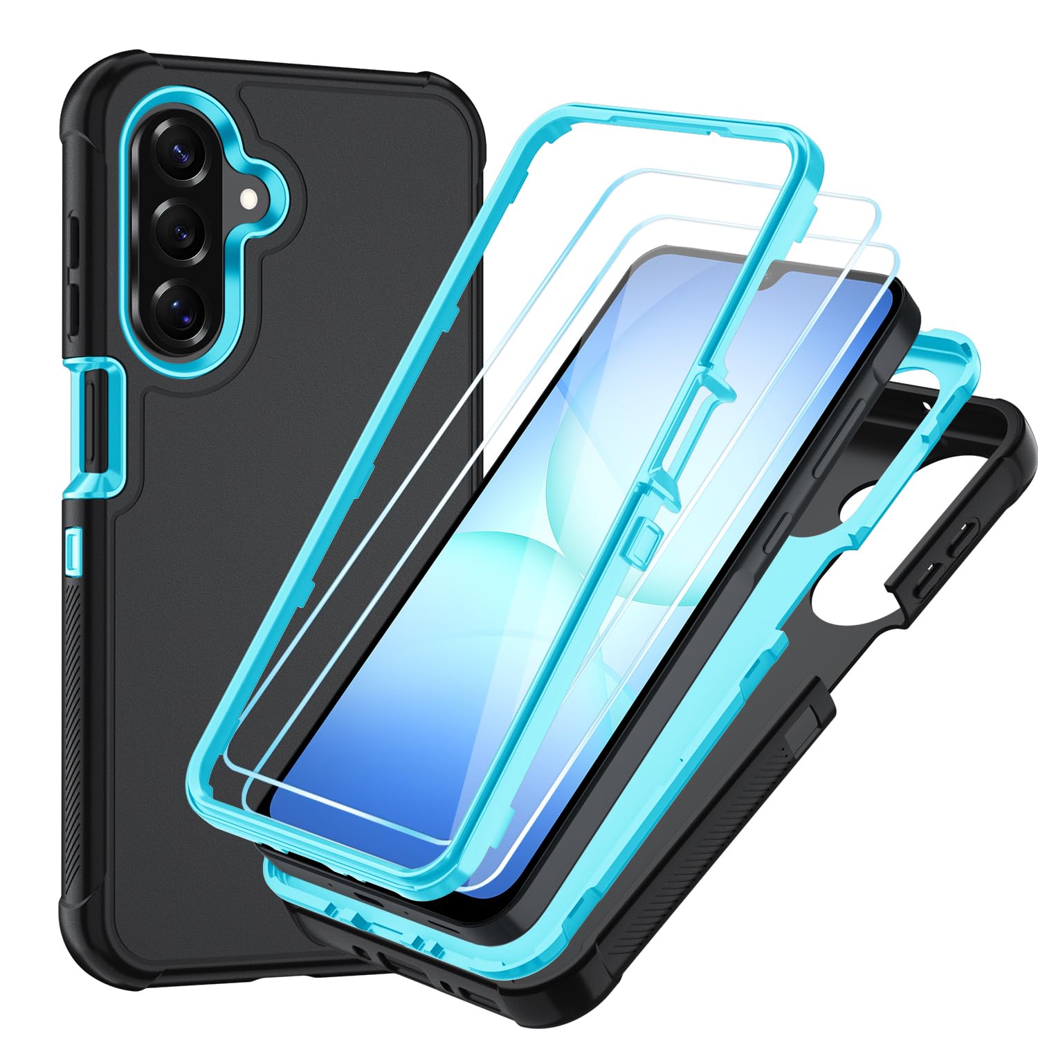 Suncasetor Case for Samsung Galaxy A17 5G Case : Shockproof Phone Cover with HD Screen Protector,Hybrid Protective Military-Grade Drop Protection for Galaxy A17 5G Phone Case,Black/Glacier Blue