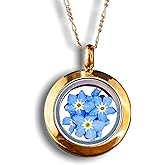 MadamLili 925 Sterling Rose Gold Plated Locket Necklace | Real Forget-Me-Not Flowers | Vintage Jewelry | Memorial Necklace | Meaningful Gift for Mom & Daughter | Flower Pendant Necklace