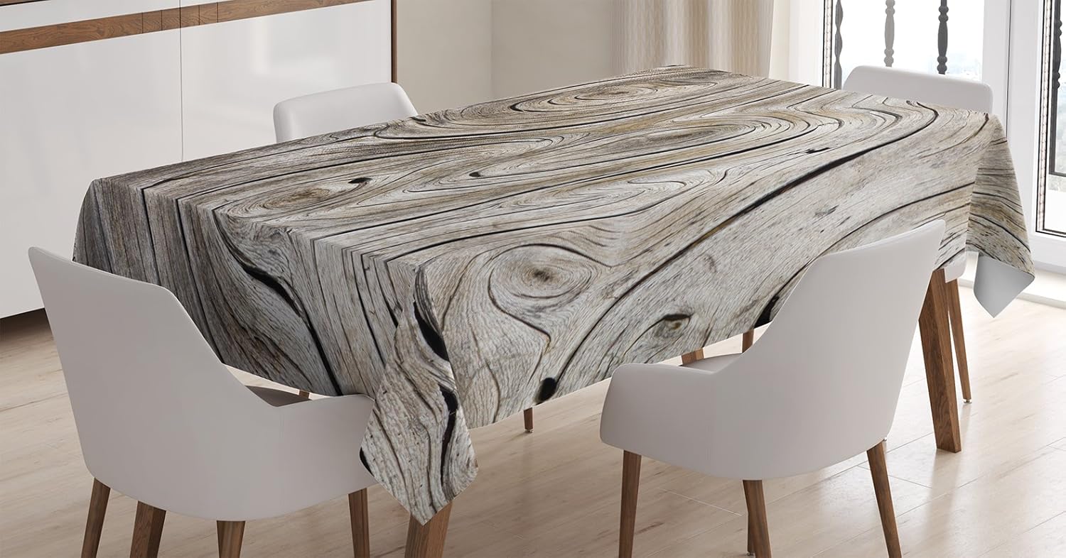 Ambesonne Rustic Tablecloth, Life Cycle Age Circle of Inner Annual Rings Growth Years Whorls Dramatic Theme Print, Rectangular Table Cover for Dining Room Kitchen Decor, 60" X 90", Brown Ivory
