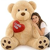 Tezituor Giant Teddy Bear Stuffed Animal 5Ft with Heart, Large Brown I Love You Bear Plush Toys for Kids Gift for Girlfriend
