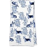 RVEAFA Corgi Dog Blue French Toile Kitchen Dish Towels Decorative Gifts for Corgi Lovers Women Tea Towels Hand Towel Gifts for Women Men 16.5x24 Inch