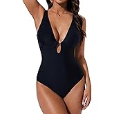 SUUKSESS Women One Piece Tummy Control Swimsuit Deep V Neck Cutout Bathing Suit