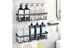 Veken Large Capacity Shower Caddy 3-Pack, No Drilling Adhesive Rack with Soap Holder, Rustproof Shower Shelves, Bathroom Orga