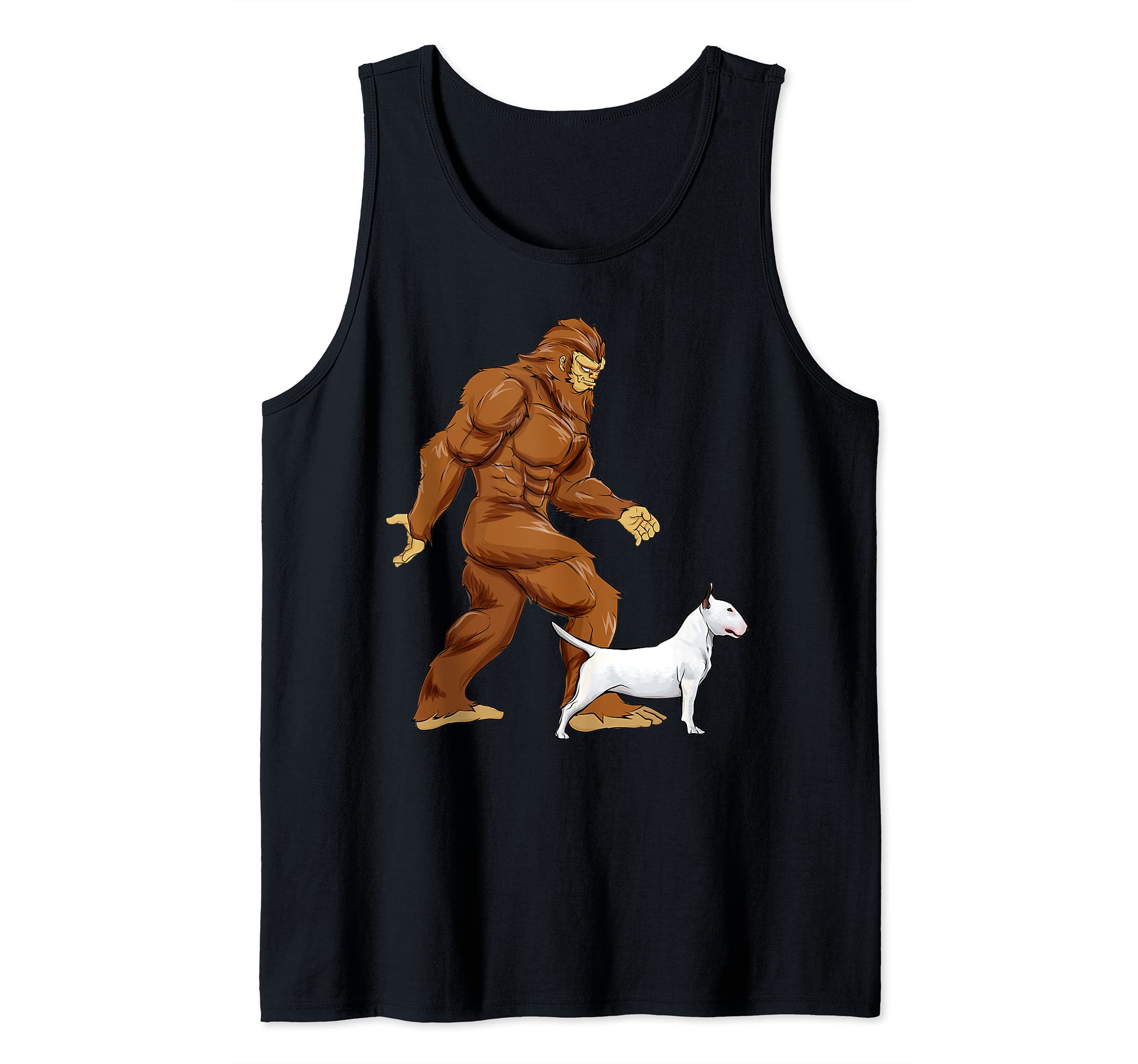 Funny Bigfoot Walking Bull Terrier Sasquatch Dog Tank Top