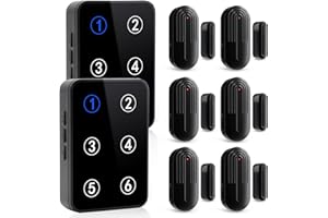 Door Chime, HUWOO Wireless Waterproof Door Open Sensor with 600+FT Range 55 Ringtones and 5 Volume Levels for Business/Store/Home/Office When Entering 6 Transmitter + 2 Plug in Receiver
