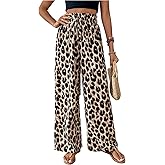 SHENHE Women's Leopard Print Wide Leg Palazzo Pants High Paperbag Waist Cheetah Trousers