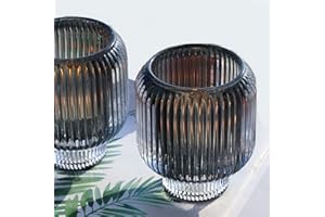 Woho Grey Votive Candle Holders for Table Centerpiece Set of 2, Glass Votive Candle Holder for Home Decor, Tealight Candle Holder Bulk for Birthday