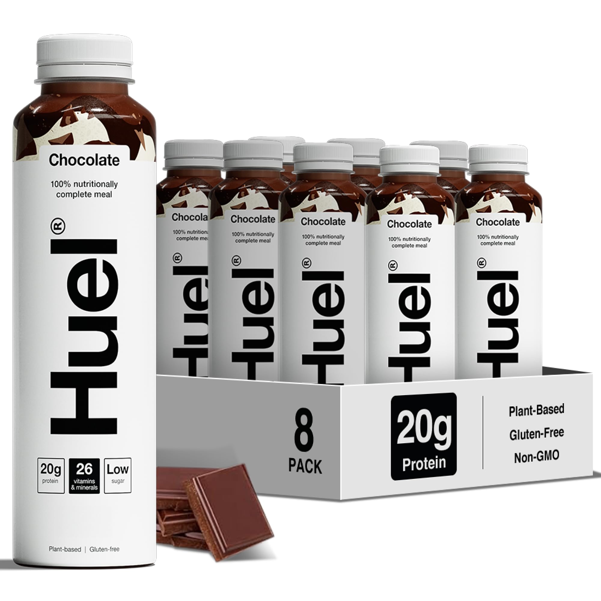 Huel Ready-to-drink Meal, Chocolate Protein Drink, 8 x 500ml Bottles, Protein Shakes, Pre-Portioned Meal, 20g of Protein per Bottle, Rich in Essential Vitamins, Minerals, Meal Replacement Shake
