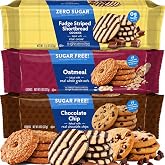 Voorttman Sugar Free Cookie Variety, 3 Pack, Zero Sugar Cookie Assortment, Includes Chocolate Chip, Oatmeal and Fudge Brownie Flavors, No Artificial Colors or Flavors, For Diabetics and Sugar Free Snacking, 8 oz. Each
