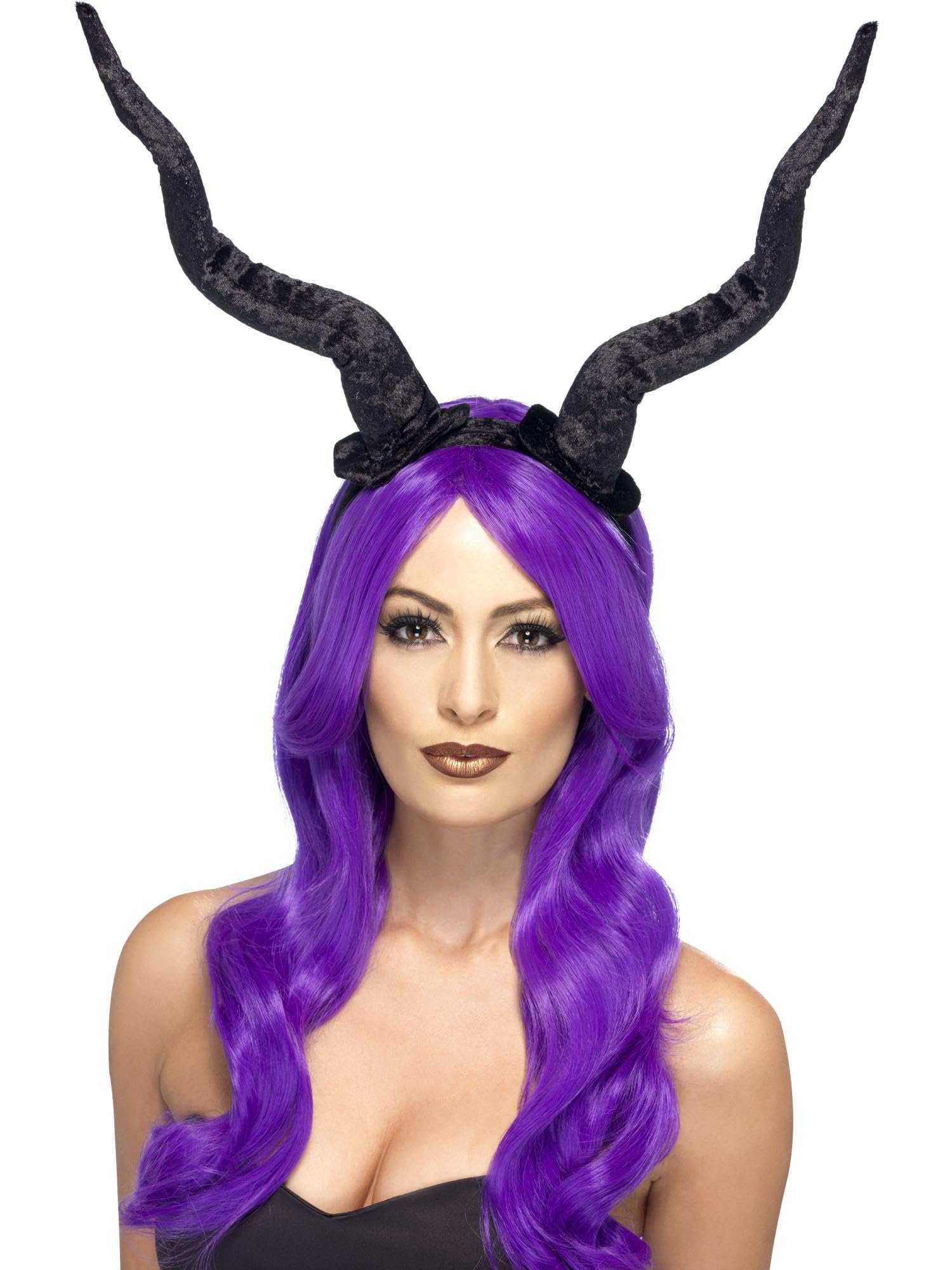 Smiffys Demon Horns Headband, Black Flexible, Halloween Fancy Dress Accessory, Demon Dress Up Accessories Halloween
