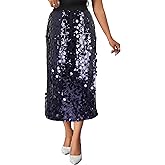 XSRYT Womens Sequin Skirt Elastic Waist High Waist A line Sparkly Shiny Midi Concerts Night Out Club Party Skirts
