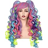 ColorGround Long Curly Cosplay Wig with 2 Ponytails (Purple/Pink/Blue/Green)