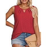 VISLILY Plus-Size-Tank-Tops for Women Summer Trendy Keyhole Neck Shirts Cute Eyelet Tunics Casual Sleeveless Blouse XL-5XL