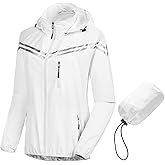 CREATMO US Women's Packable Waterproof Running Rain Coat Reflective Cycling Jacket Windbreaker With Detachable Hood