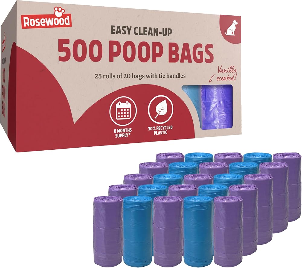 Rosewood Rosewood Dog Poo Bags with Handles 500 Pack Refill Rolls Vanilla