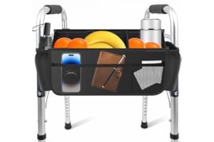 Walker Basket, Walker Bag with Water Bottle Pocket Big Capacity, Foldable Walker Storage Bag with Cup Holder, Organizer Caddy