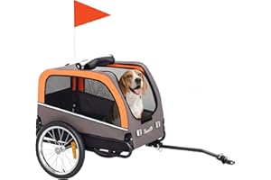 PawHut Dog Bike Trailer, Pet Cart Bicycle Wagon Cargo Travel Carrier Attachment with 2 Doors, Large Wheels, Safety Flag, Port