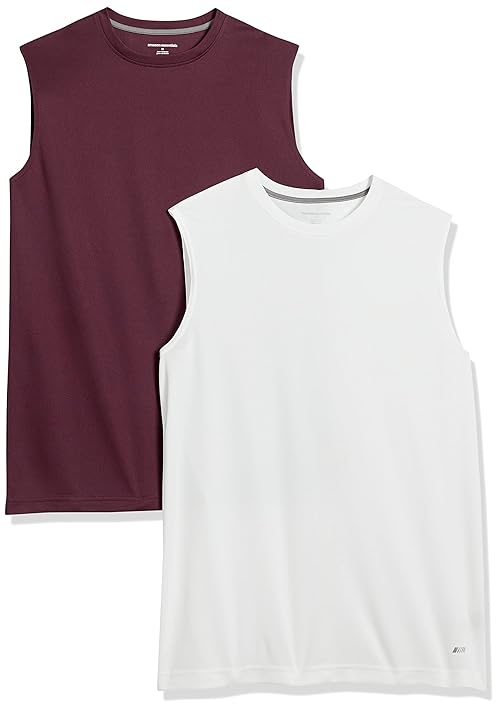 Amazon Essentials Muscle Shirts Men Pack of 2, Active Performance Tech Tank Tops, Burgundy/White, XX-Large