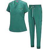 Natural Uniforms Womens Cool Stretch Modern Tuck-In Top Yoga Jogger Scrub Set with Regular and Petite Sizes