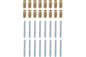 TOP-VIGOR 16Pcs M6x60mm Hanger Bolts, 31mm Wood Dowel Screw Self-Tapping Screw with M6x24mm Threaded Insert Nuts Interface Hex Socket Drive for Joint Furniture Legs