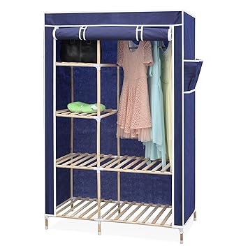 Chinkyboo Dark Blue 48cmx108cmx172cm Canvas Wardrobe Wood Framed
