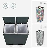 SONGMICS Dual Rubbish Bin 2-Compartment 30 L Pedal Lids 15 Bags Greenish Grey view 6