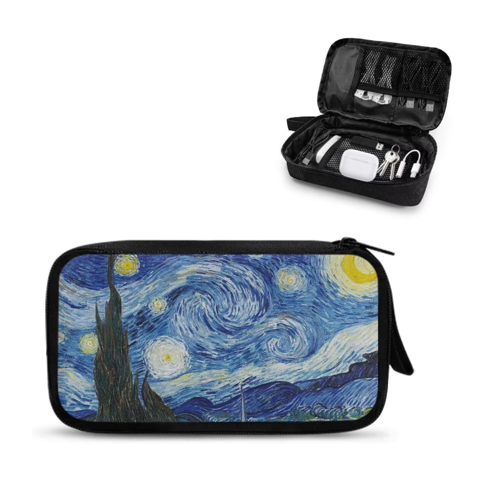 Photo 1 of Sepetwhos Van Gogh Starry Night Print Electronic Organizer Travel USB Cable Accessories Bag Case, Waterproof for Power Bank, Charging Cords, Chargers, Mouse, Earphones Flash Drive