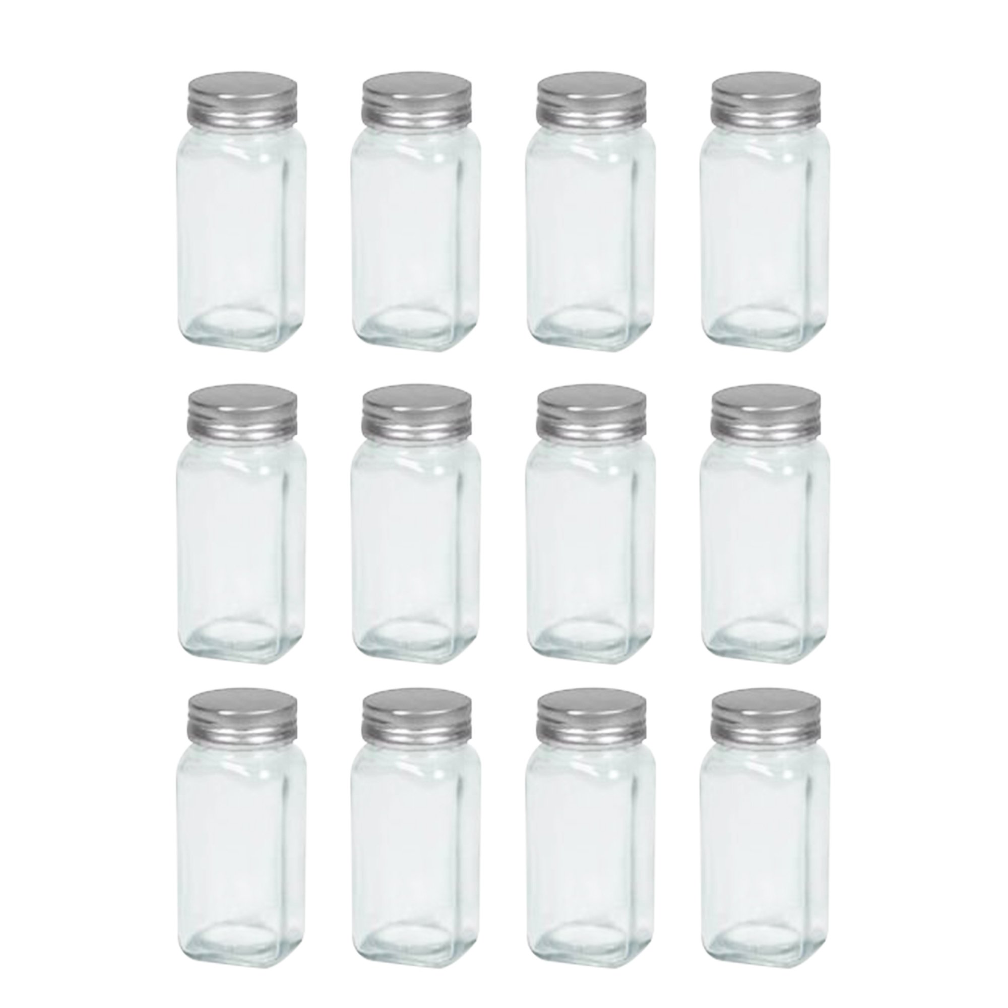 Tundalaya Set of 12 Glass Spice Jars, French Square, 4 ounces