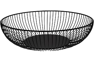 Ipetboom Black Round Wire Fruit Basket for Kitchen Counter, Metal Snack and Fruit Storage Bowl, Decorative