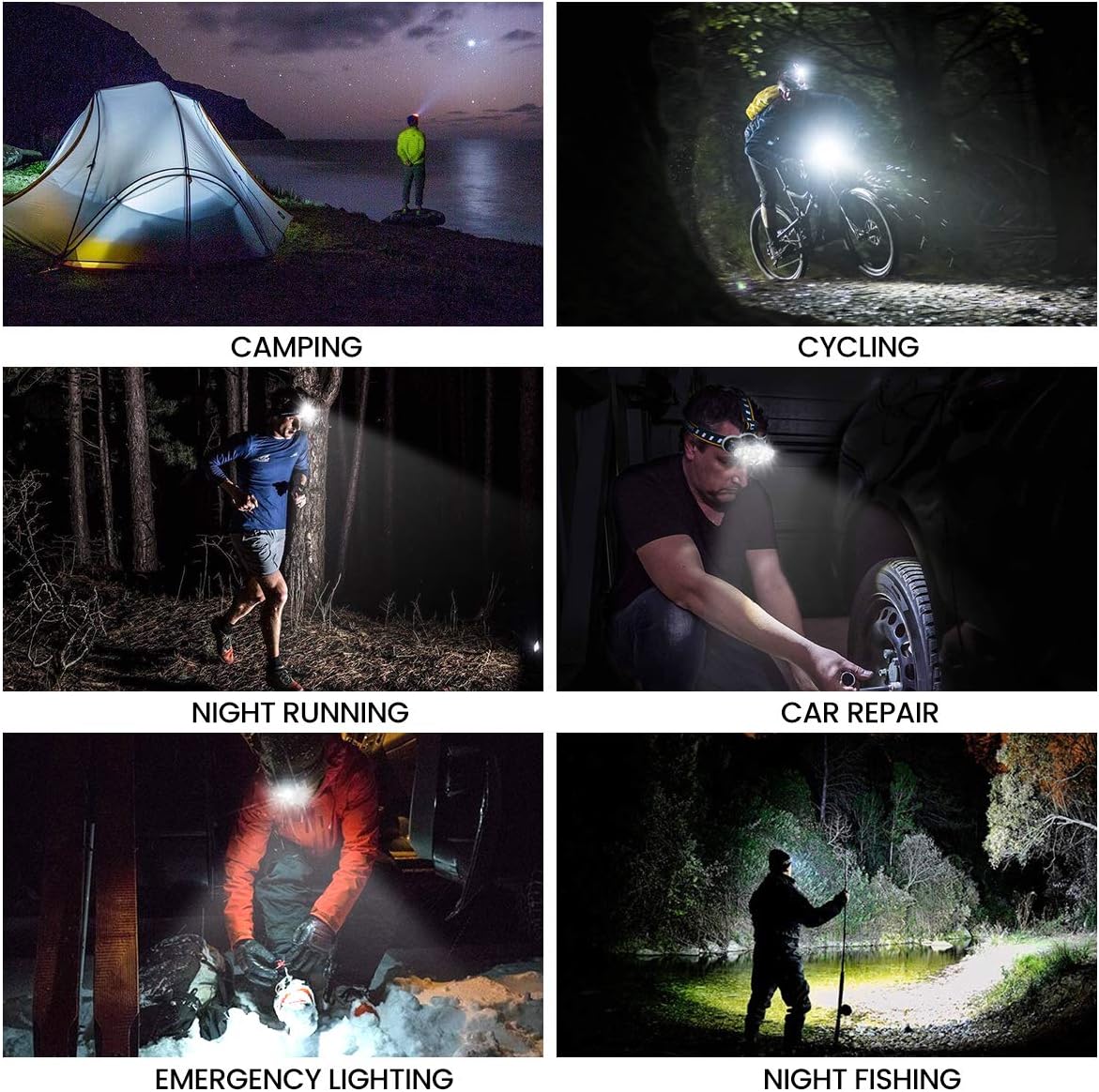 Rechargeable Headlamp, OUTERDO 8 LED Headlamp Flashlight 13000 Lumens 8 Modes with USB Cable 2 Batteries, Waterproof LED Head Torch Head Light with Red Light for Camping Fishing, Car Repair, Outdoor - - 