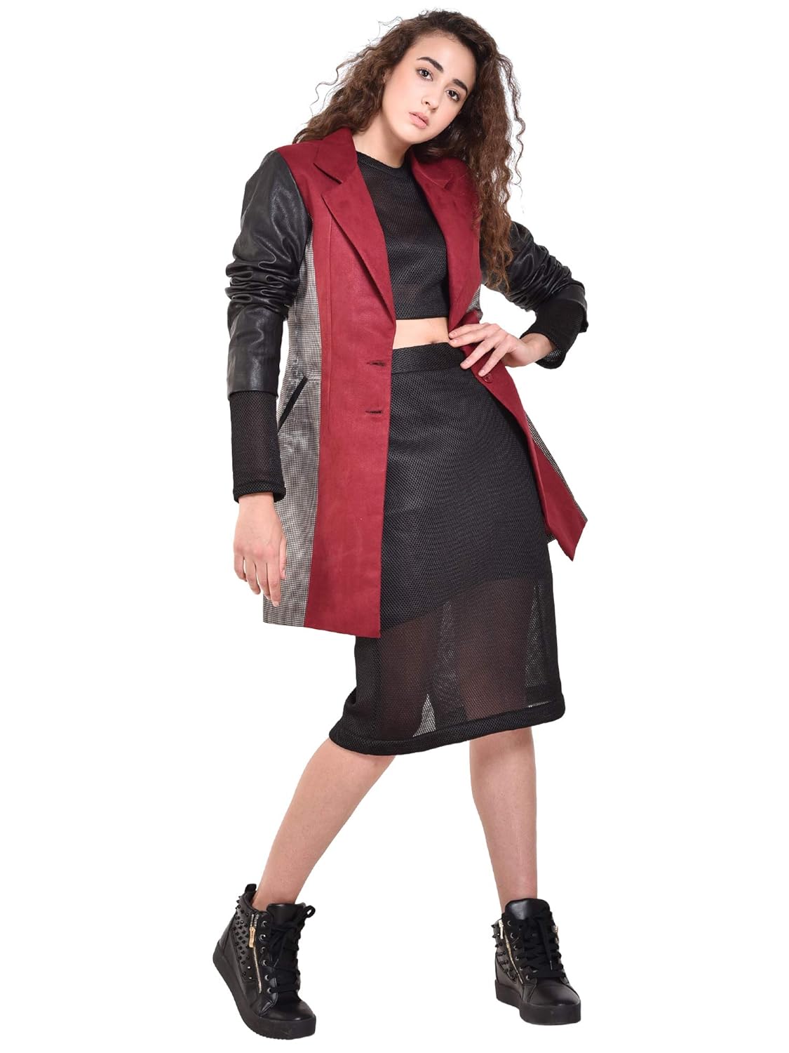 redrobe women's suede jacket with leather sleeve (multi)