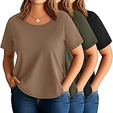 Evervibe 3 Pack Women's Plus Size Shirts, Scoop Neck Short Sleeve Casual Tops Basic Summer Tunic Tees
