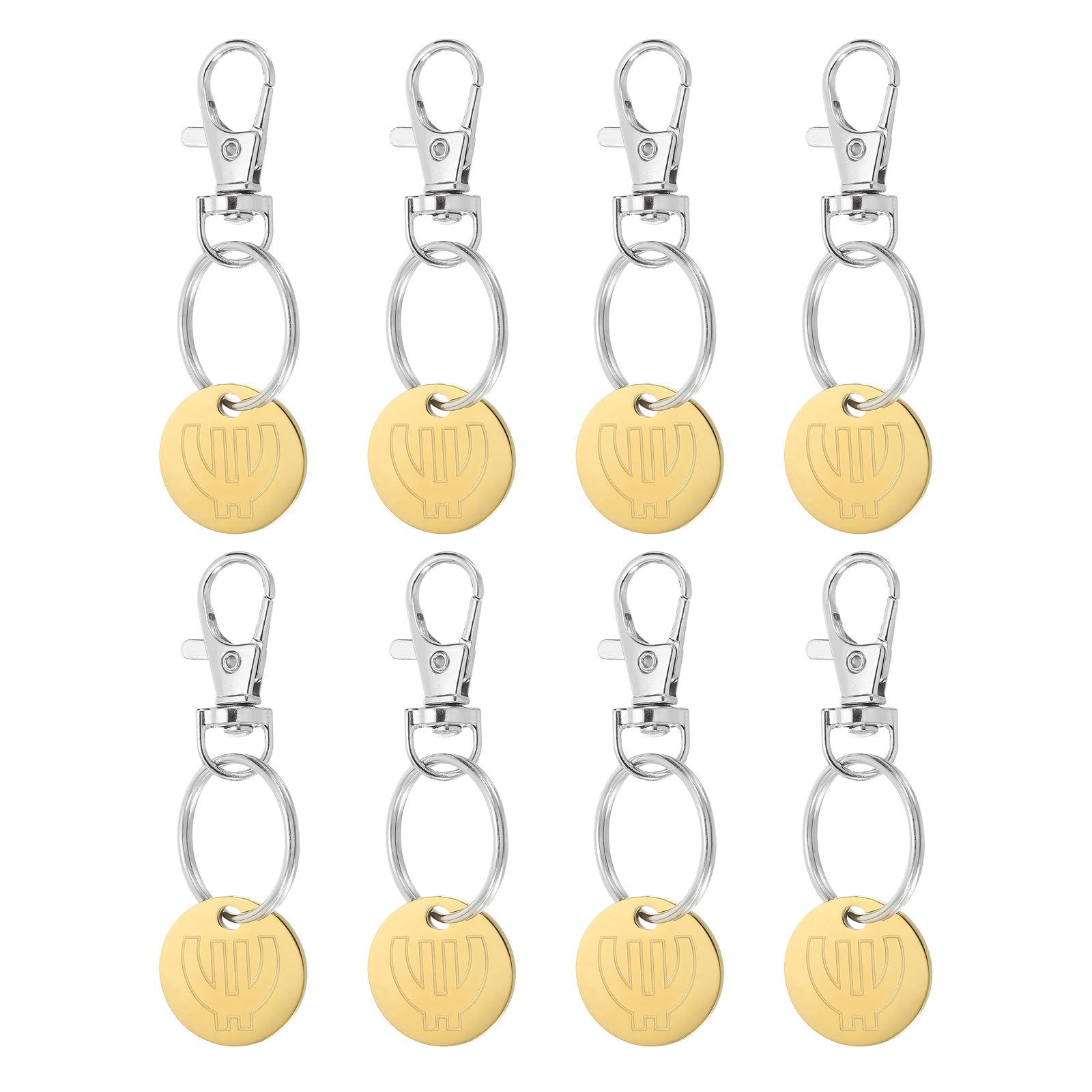 PATIKIL Shopping Trolley Token Key Ring, 8 Pack Stainless Steel Grocery Cart Remover Coin Keychains Unlock Release Key for Meters, Change, Gold Tone