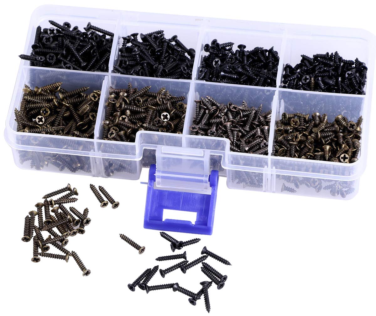 Mini Skater M2 Cross Flat Head Tapping Micro-Screws Black Oxide Tiny Wood Screws Kit and Assortment (1600Pcs,Black Bronze)