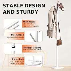 HzTinT Coat Rack with Natural Marble Base, Metal